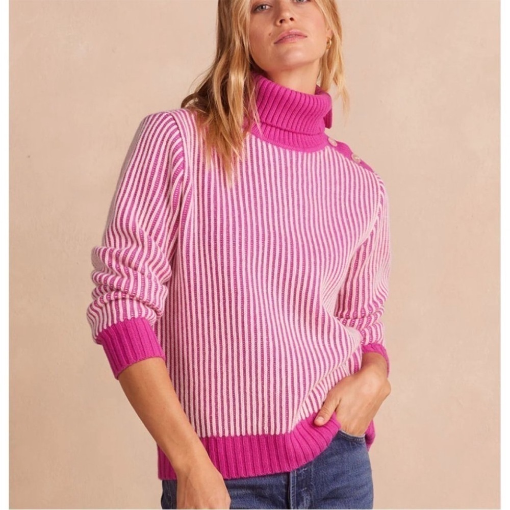 Summersalt The Luxe Cashmere Blend Two-Tone Button Neck Sweater sz small